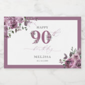 Elegante Paarse Bloemen 90ste Verjaardag Sparkling Wijnetiket (Enkel label)