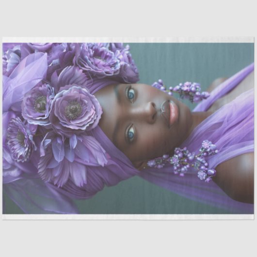 Elegante Paarse Bloemen Afro-Amerikaanse Decoupage Tissuepapier (Voorkant)