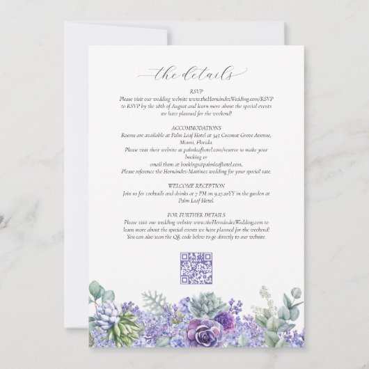 Elegante Paarse Bloemen Alles-in-één Bruiloft RSVP Kaart (Achterkant)