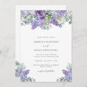 Elegante Paarse Bloemen Alles-in-één Bruiloft RSVP Kaart (Voorkant / Achterkant)