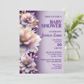 Elegante Paarse Bloemen Baby shower Uitnodiging (Staand voorkant)