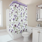 Elegante Paarse bloemen botanisch Douchegordijn (In situ)