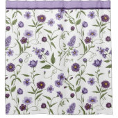 Elegante Paarse bloemen botanisch Douchegordijn (Voorkant)