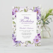 Elegante Paarse Bloemen Botanische 70ste Verjaarda Kaart (Staand voorkant)