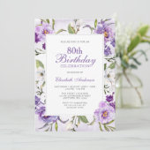 Elegante Paarse Bloemen Botanische 80ste Verjaarda Kaart (Staand voorkant)