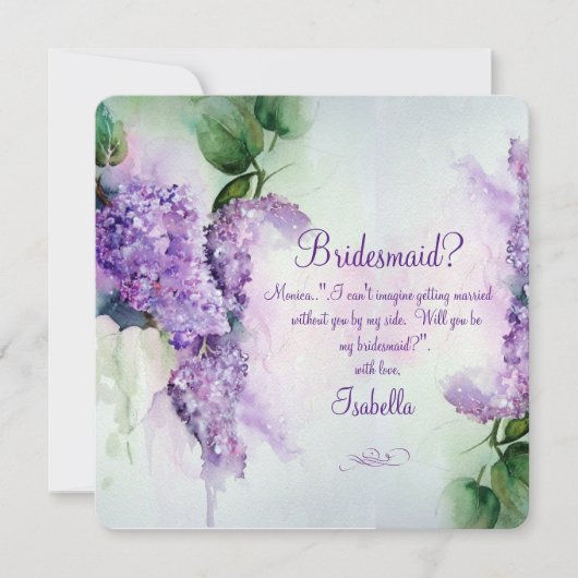 Elegante Paarse Bloemen Bruidsmeisje Verzoekkaart Kaart (Voorkant)