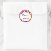 Elegante Paarse Bloemen Bruiloft Bedankt voor kome Ronde Sticker (Tas)