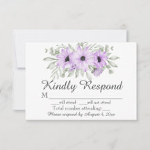 Elegante Paarse Bloemen Bruiloft RSVP Kaart
