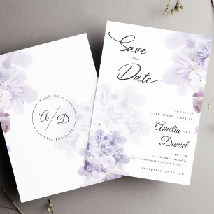 Elegante paarse bloemen bruiloft Save the Date Kaart