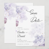 Elegante paarse bloemen bruiloft Save the Date Kaart (Voorkant / Achterkant)