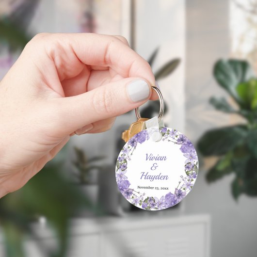 Elegante Paarse Bloemen bruiloft Sleutelhanger