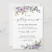 Elegante paarse bloemen bruiloft uitnodiging (Voorkant)