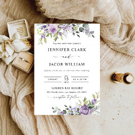 Elegante paarse bloemen bruiloft uitnodiging