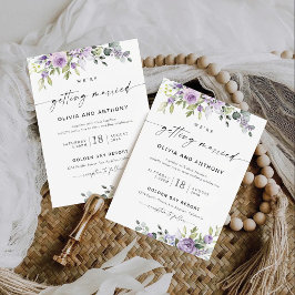 Elegante paarse bloemen bruiloft uitnodiging