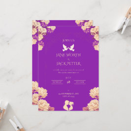 Elegante paarse bloemen bruiloft uitnodiging met d