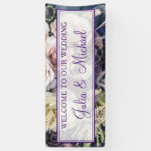 Elegante Paarse Bloemen bruiloft welkomstreceptie Spandoek (Verticaal)