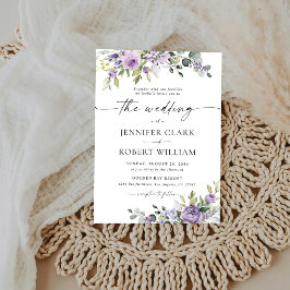 Elegante paarse bloemen bruiloftsinvatie kaart