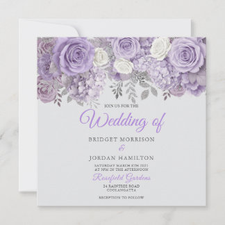 Elegante paarse bloemen bruiloftsinvatie met glans save the date