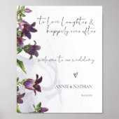Elegante Paarse Bloemen Custom Wedding Welkomstbor Poster (Voorkant)