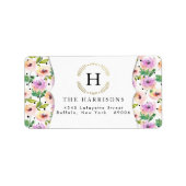 Elegante Paarse Bloemen Dalmatische Stippen gepers Etiket (Voorkant)