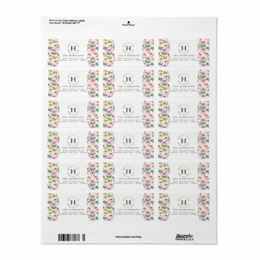 Elegante Paarse Bloemen Dalmatische Stippen gepers Etiket (Full Sheet)