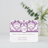 Elegante Paarse Bloemen Damask RSVP Kaartje (Staand voorkant)