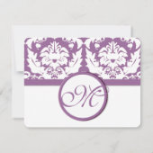 Elegante Paarse Bloemen Damask RSVP Kaartje (Achterkant)