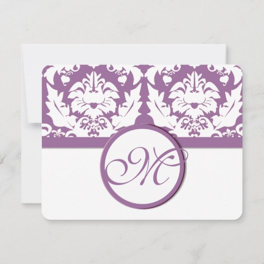 Elegante Paarse Bloemen Damask RSVP Kaartje (Achterkant)