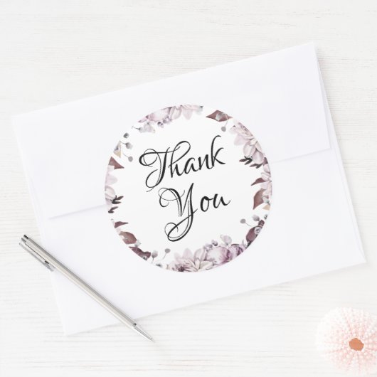 Elegante paarse bloemen dank u ronde sticker (Envelop)