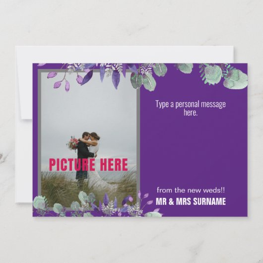 Elegante Paarse bloemen dank u witte kalligrafie (Achterkant)