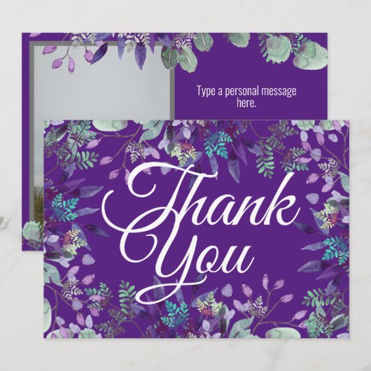 Elegante Paarse bloemen dank u witte kalligrafie (Voorkant / Achterkant)