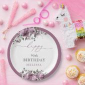 Elegante Paarse Bloemen elke leeftijd Verjaardag Papieren Bordje (Feest)