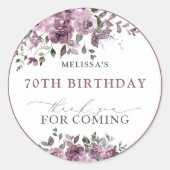 Elegante paarse bloemen elke leeftijd verjaardag ronde sticker (Voorkant)