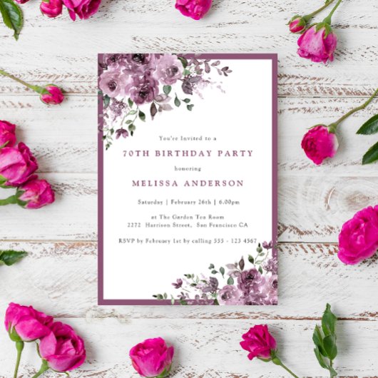 Elegante Paarse Bloemen elke leeftijd Verjaardagsf Kaart