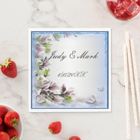 Elegante Paarse bloemen en vlinder papier servette Servet (Insitu)