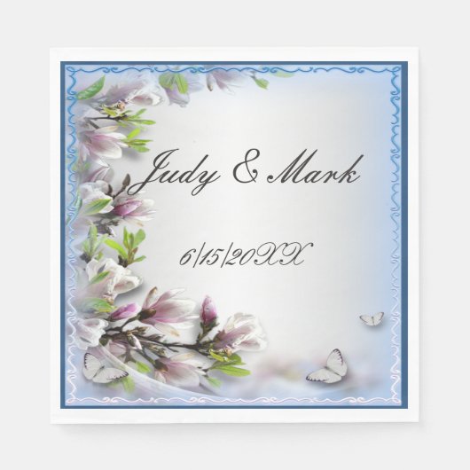 Elegante Paarse bloemen en vlinder papier servette Servet (Voorkant)