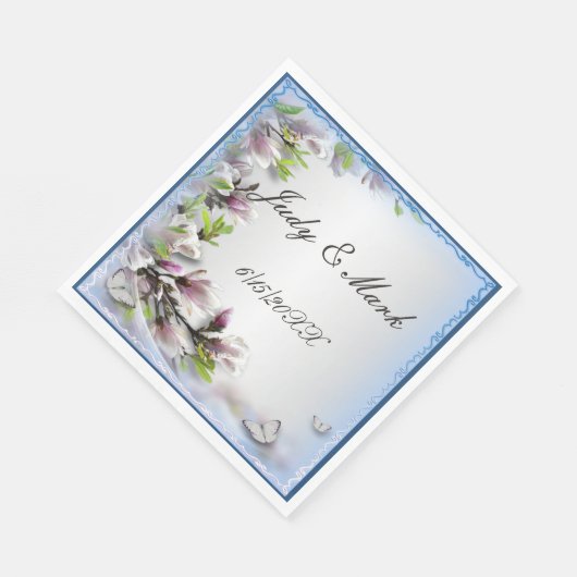 Elegante Paarse bloemen en vlinder papier servette Servet (Hoek)