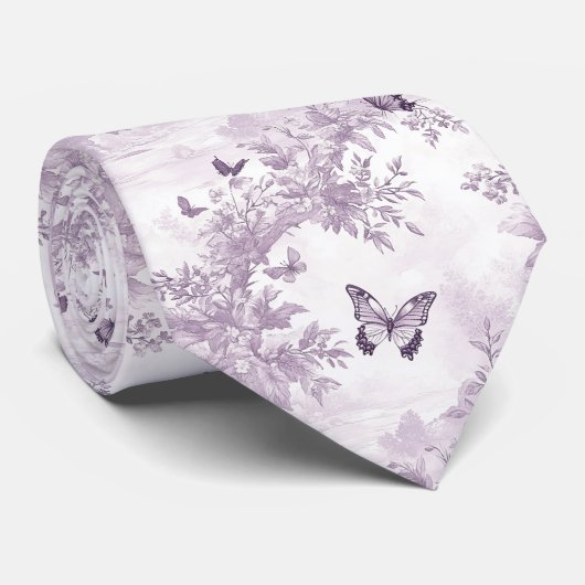 Elegante paarse bloemen en vlinders stropdas (Opgerold)