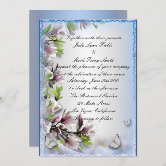 Elegante Paarse bloemen- en vlinderuitnodiging Kaart (Voorkant / Achterkant)