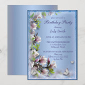 Elegante Paarse bloemen- en vlinderverjaardag Kaart (Voorkant / Achterkant)