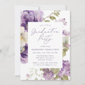 Elegante Paarse Bloemen Foto Graduation Party Kaart (Voorkant)