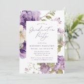 Elegante Paarse Bloemen Foto Graduation Party Kaart (Staand voorkant)