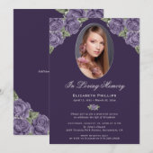 Elegante Paarse Bloemen Foto Memorial Service Kaart (Voorkant / Achterkant)