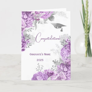 Elegante Paarse Bloemen Gepersonaliseerd Afstudere Kaart