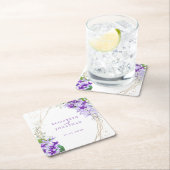 Elegante Paarse Bloemen Goud Lijst bruiloft Kartonnen Onderzetters (Insitu)