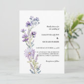 Elegante Paarse Bloemen Groen Wildbloem Bruiloft Kaart (Staand voorkant)
