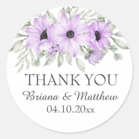 Elegante Paarse Bloemen gunsten Ronde Sticker (Voorkant)
