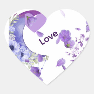 Elegante Paarse Bloemen Hart "Love" bruiloft Stick Sticker