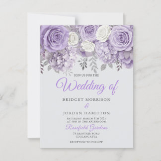 Elegante Paarse Bloemen Huwelijksuitnodiging met S Briefkaart