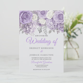Elegante Paarse Bloemen Huwelijksuitnodiging met S Kaart